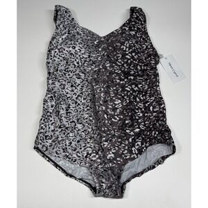 NWT Meet Curve V-Neck Leopard H-Back Sarong Front One Piece Swimsuit Size L